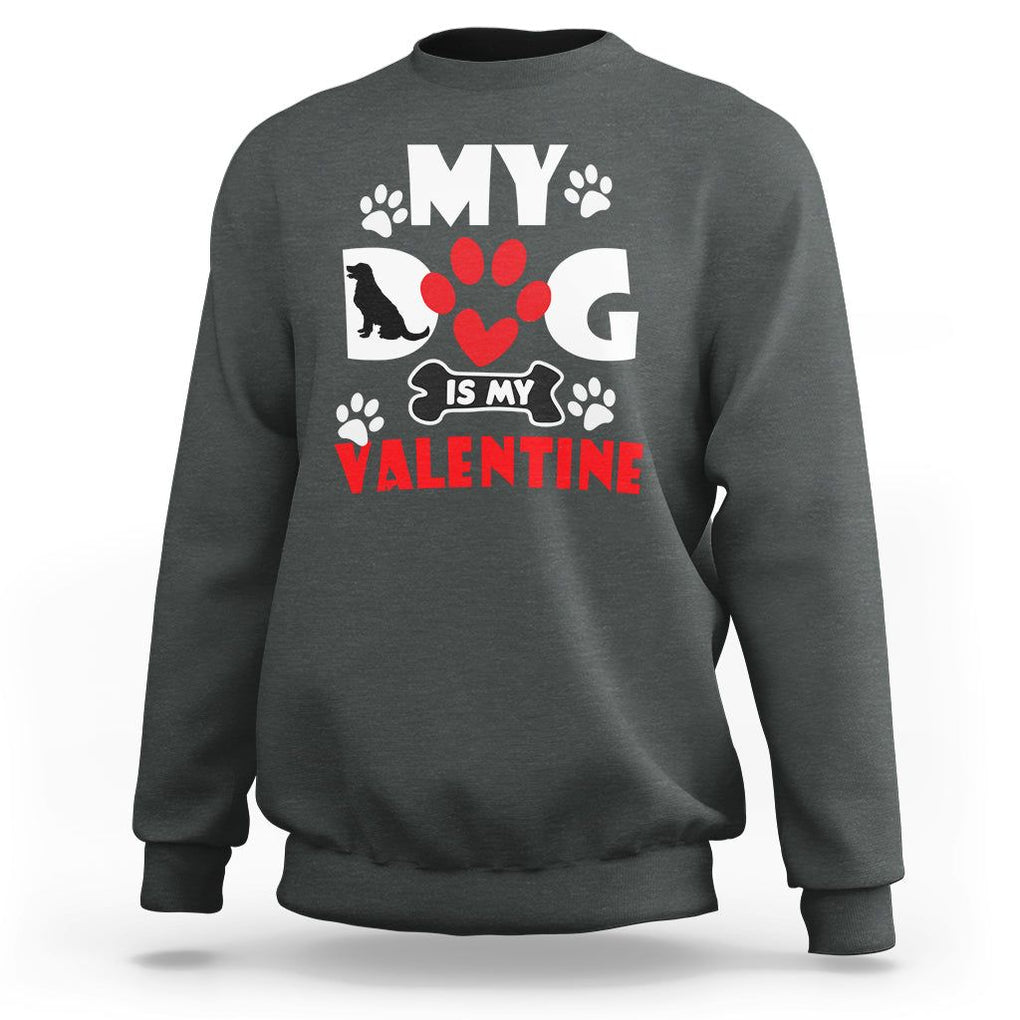 Dog Lover Sweatshirt My Dog Is My Valentine Pet Puddy TS02 Dark Heather Printyourwear