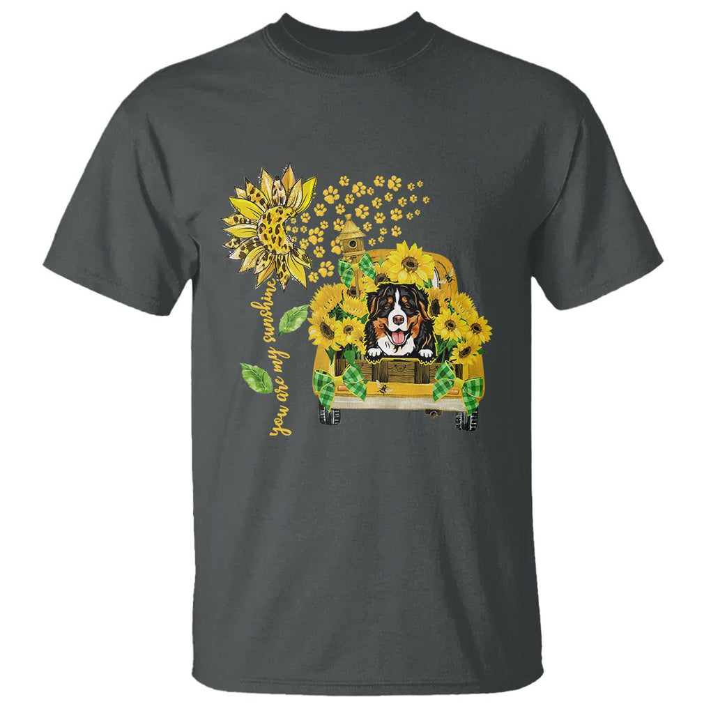 Bernese Mountain Dog T Shirt You Are My Sunshine Sunflower TS02 Dark Heather Printyourwear