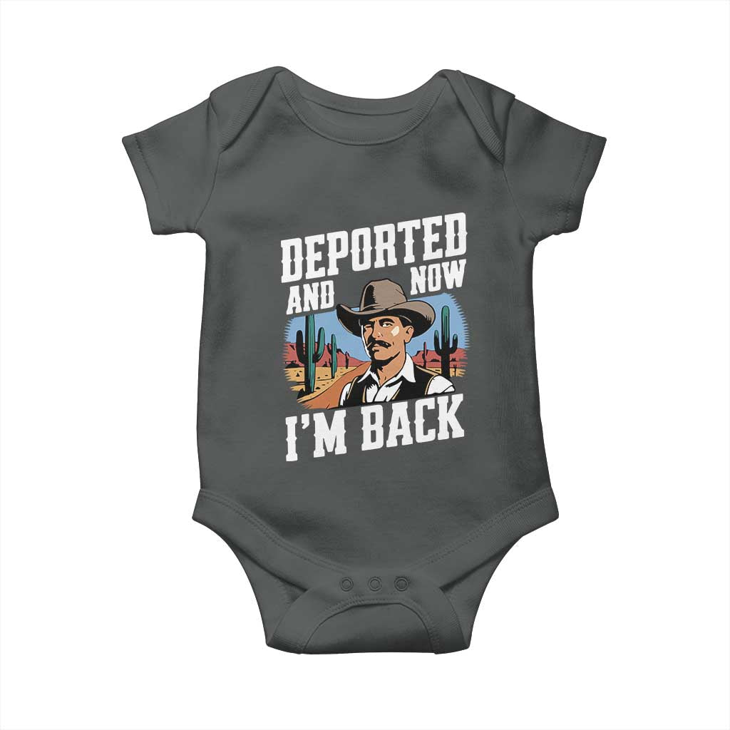 Funny Mexican Cowboy Baby Onesie Now I'm Back Retro Vintage Desert TS02 Dark Heather Print Your Wear