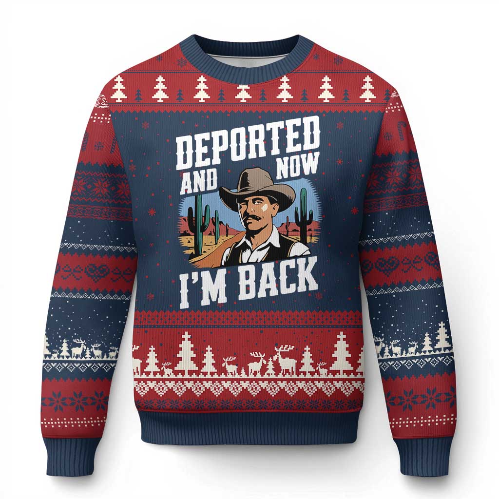Funny Mexican Cowboy Ugly Christmas Sweater Now I'm Back Retro Vintage Desert TS02 Navy Red Print Your Wear
