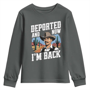 Funny Mexican Cowboy Youth Sweatshirt Now I'm Back Retro Vintage Desert TS02 Dark Heather Print Your Wear