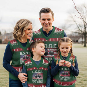 Funny D.O.G.E Patriotic 2025 V-Neck Knit Sweater Vest In Big Balls We Trust American Flag TS02 Red Green Print Your Wear