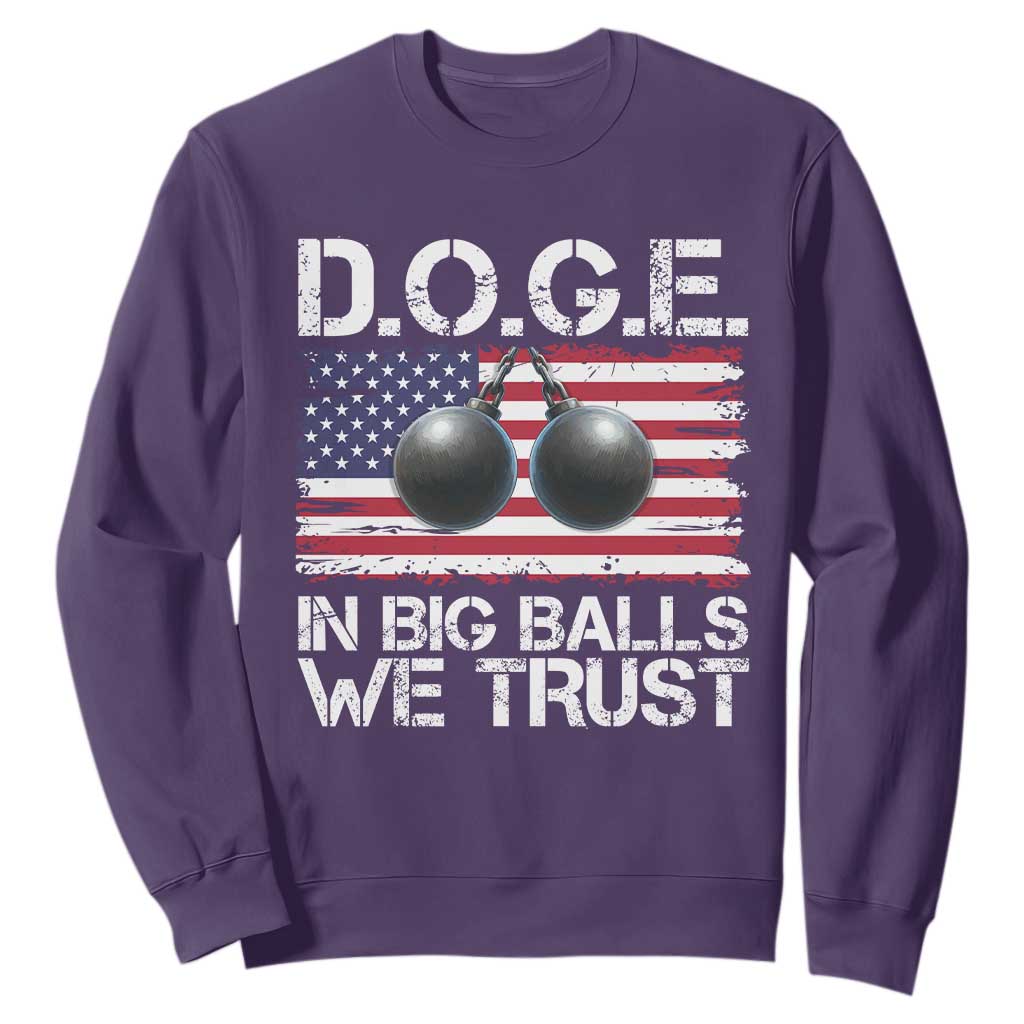 Funny D.O.G.E Patriotic 2025 Sweatshirt In Big Balls We Trust American Flag TS02 Purple Print Your Wear