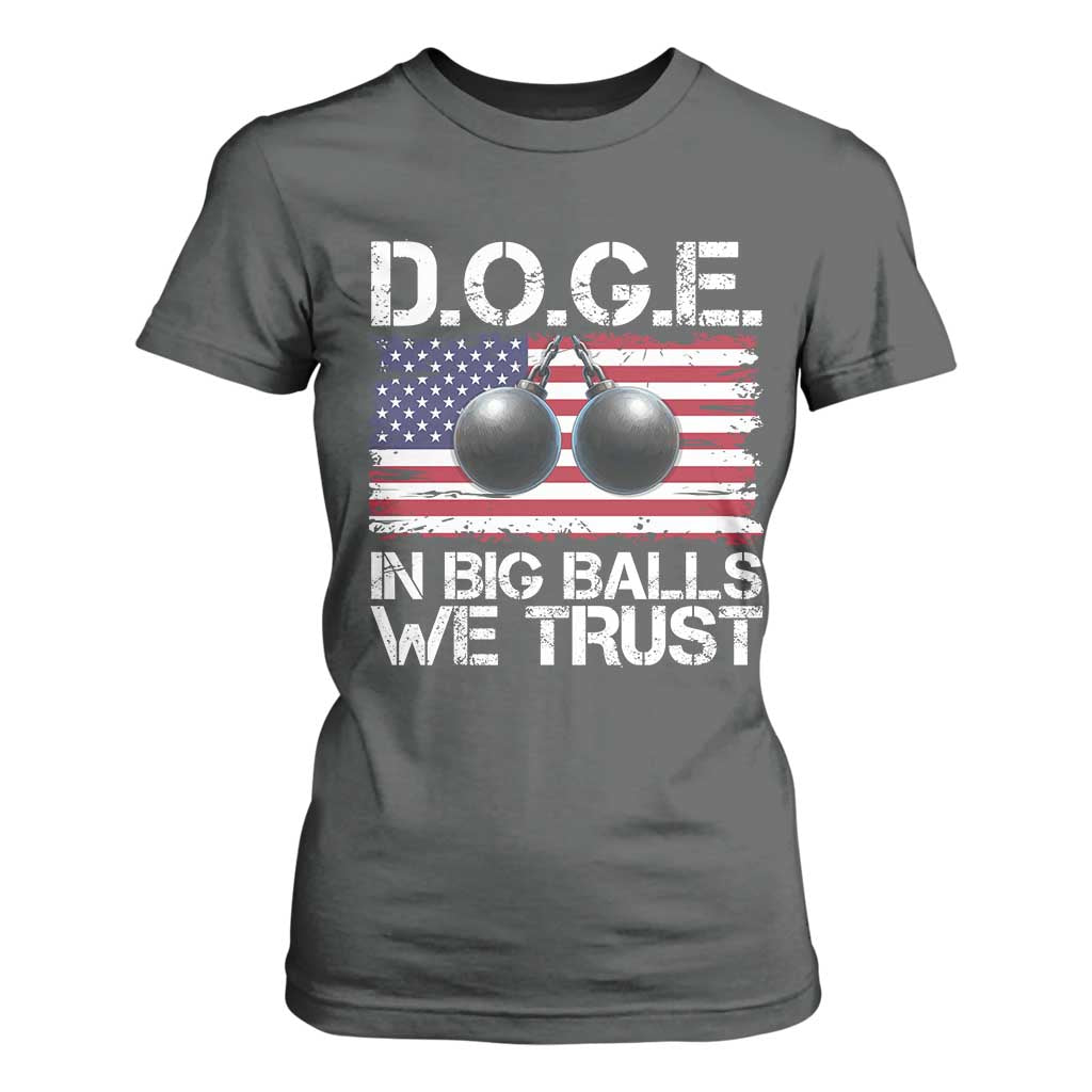 Funny D.O.G.E Patriotic 2025 T Shirt For Women In Big Balls We Trust American Flag TS02 Dark Heather Print Your Wear