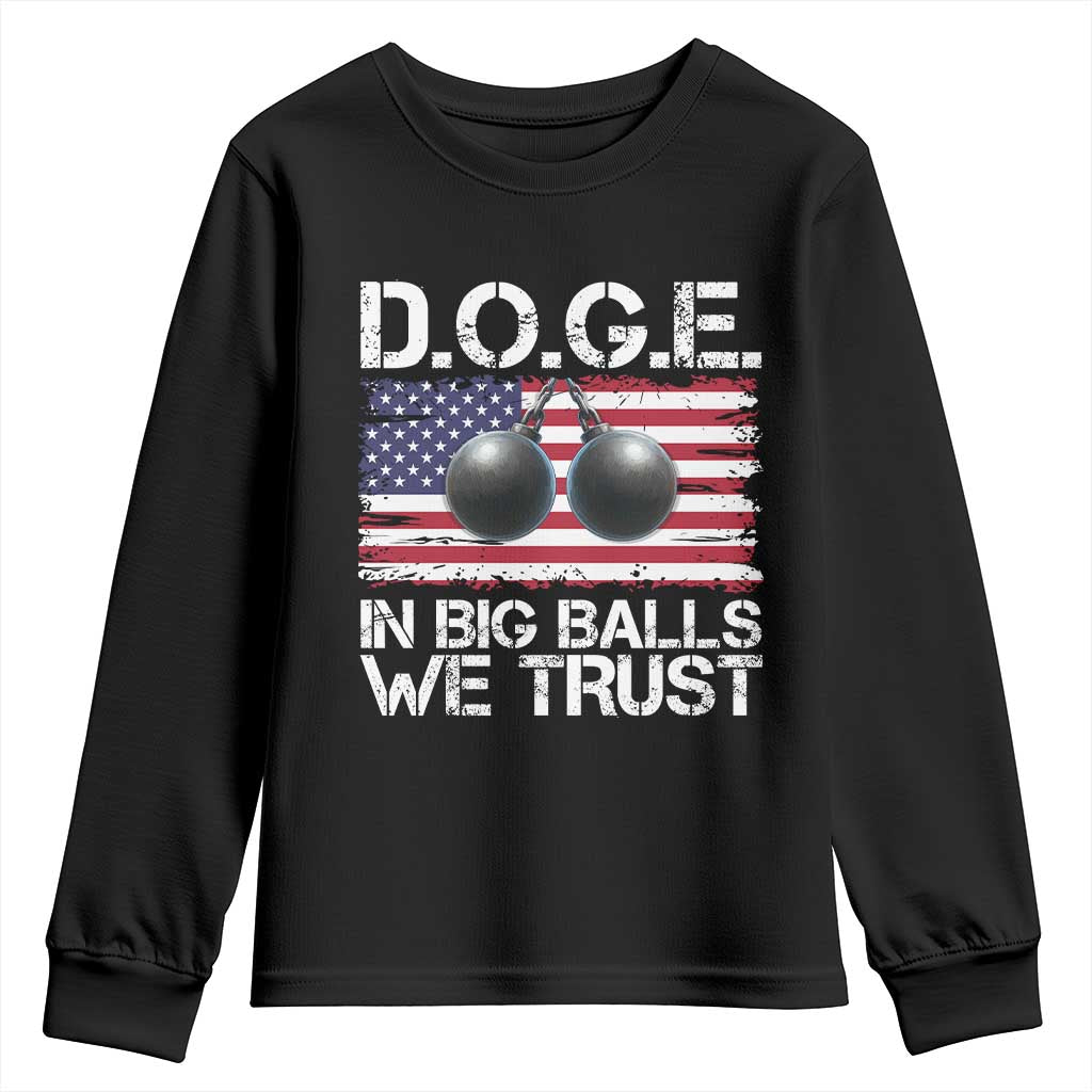 Funny D.O.G.E Patriotic 2025 Youth Sweatshirt In Big Balls We Trust American Flag TS02 Black Print Your Wear
