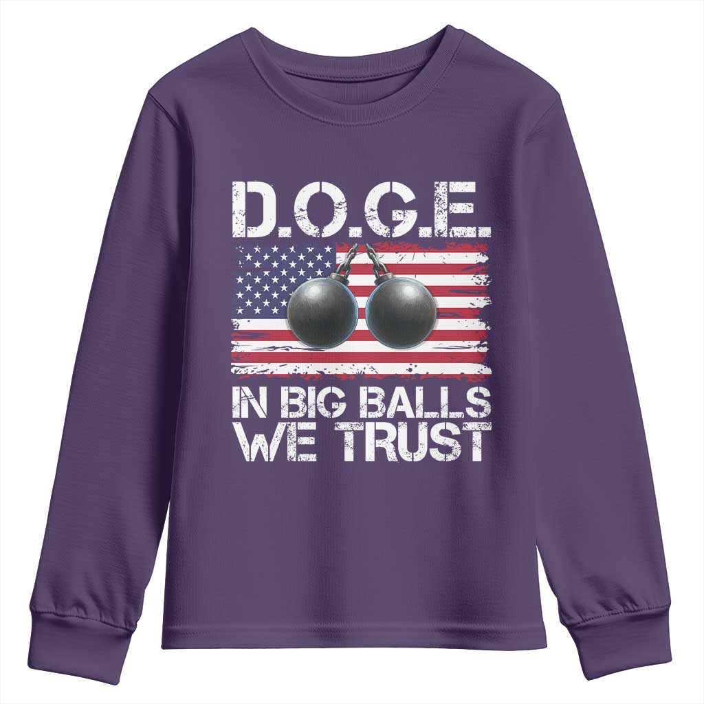 Funny D.O.G.E Patriotic 2025 Youth Sweatshirt In Big Balls We Trust American Flag TS02 Purple Print Your Wear