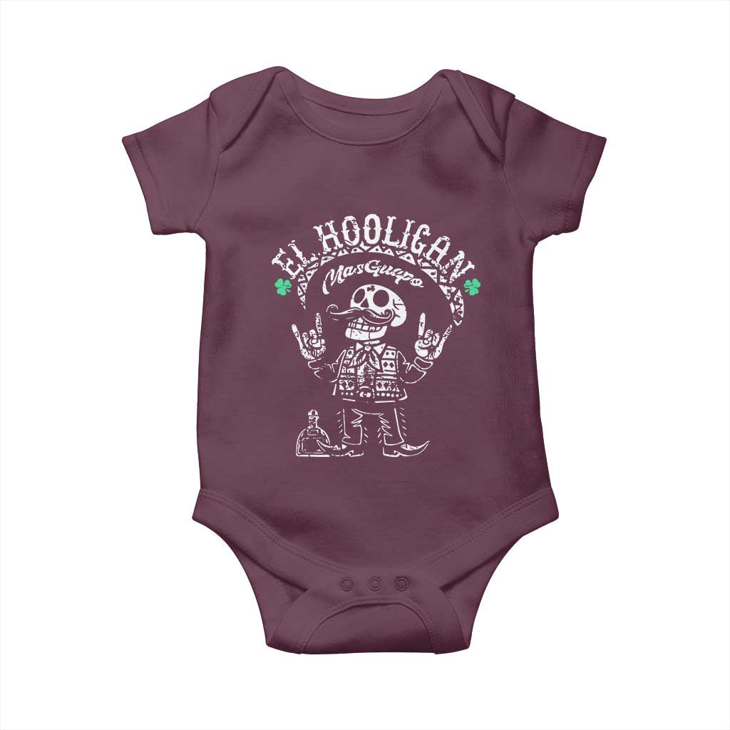 Funny Mexican Mariachi Skeleton Baby Onesie El Hooligan Mas Guapo Very Handsome TS02 Maroon Print Your Wear