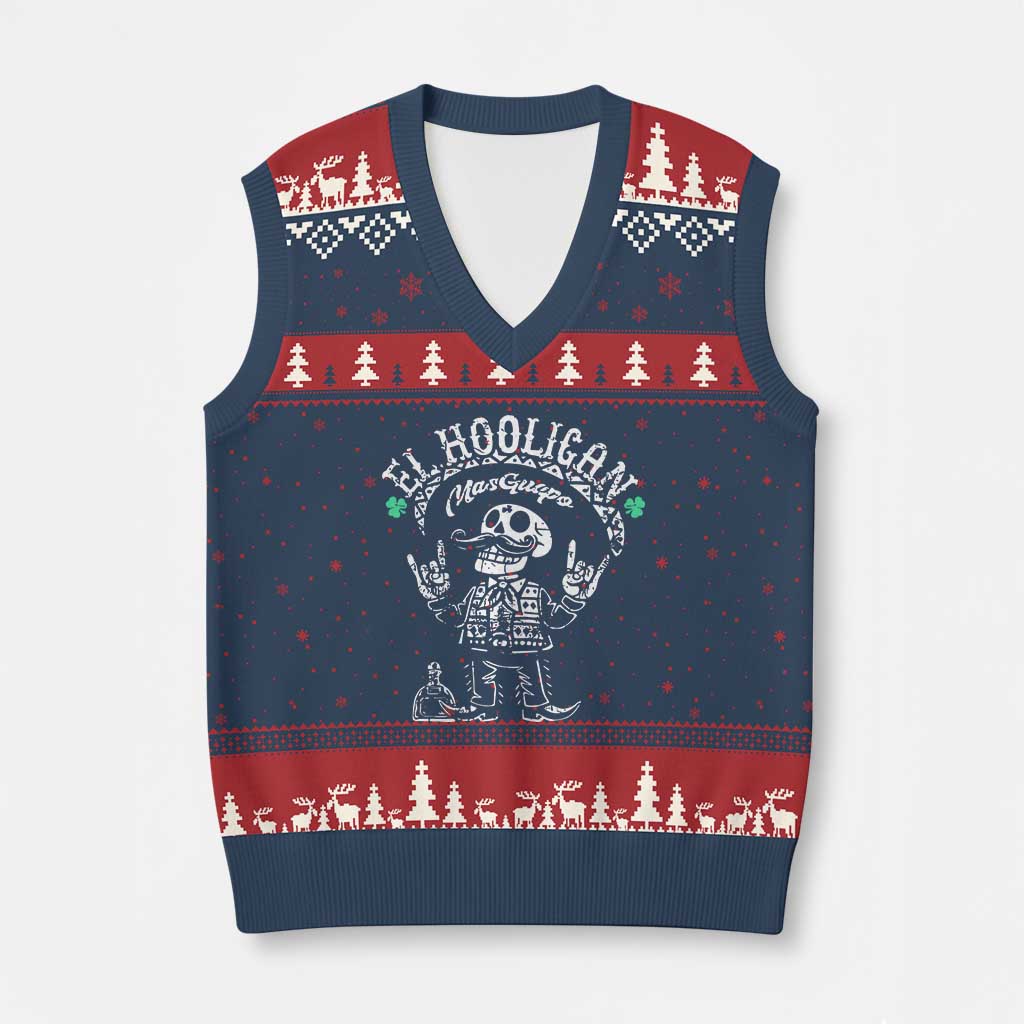 Funny Mexican Mariachi Skeleton V-Neck Knit Sweater Vest El Hooligan Mas Guapo Very Handsome TS02 Navy Red Print Your Wear