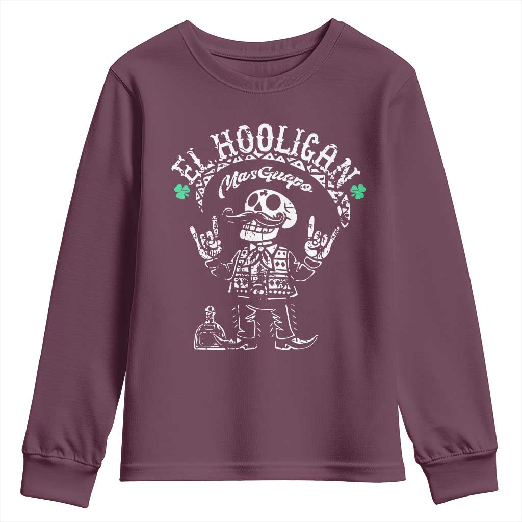 Funny Mexican Mariachi Skeleton Youth Sweatshirt El Hooligan Mas Guapo Very Handsome TS02 Maroon Print Your Wear