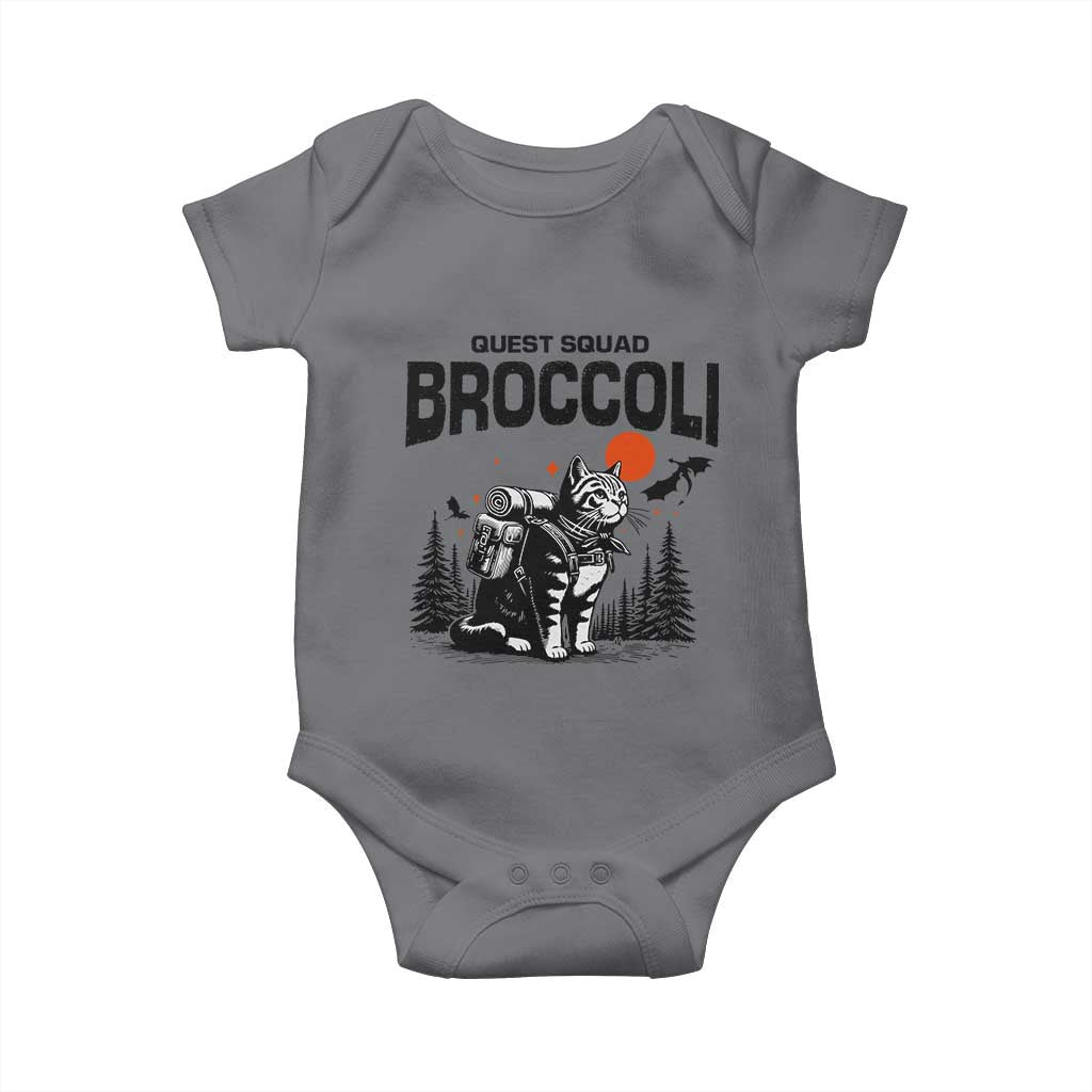 Quest Squad Broccoli Cat Baby Onesie Funny Hiking Adventure Cute Camping Feline TS02 Charcoal Print Your Wear