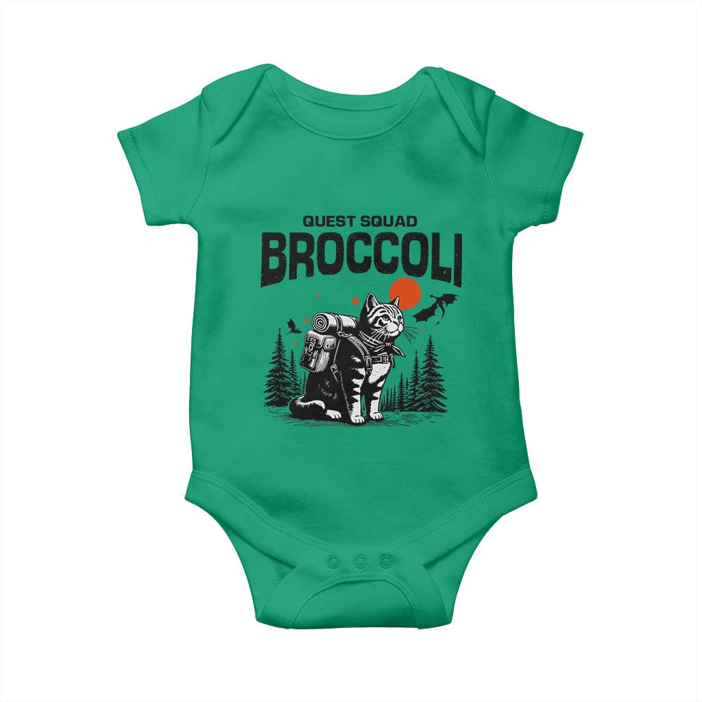 Quest Squad Broccoli Cat Baby Onesie Funny Hiking Adventure Cute Camping Feline TS02 Irish Green Print Your Wear