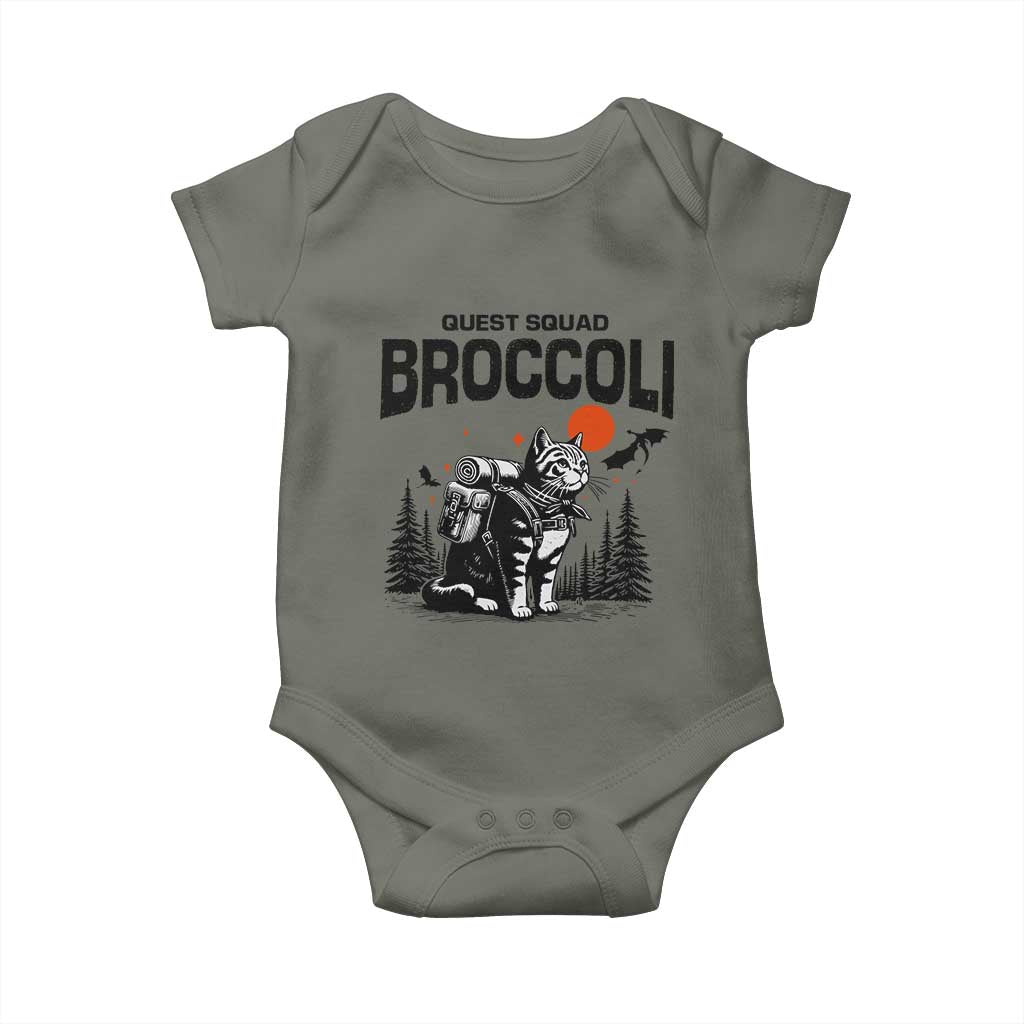 Quest Squad Broccoli Cat Baby Onesie Funny Hiking Adventure Cute Camping Feline TS02 Military Green Print Your Wear