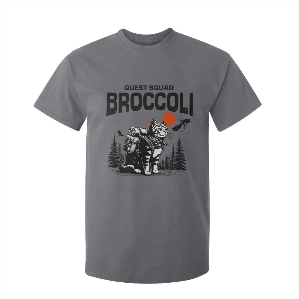 Quest Squad Broccoli Cat T Shirt For Kid Funny Hiking Adventure Cute Camping Feline TS02 Charcoal Print Your Wear