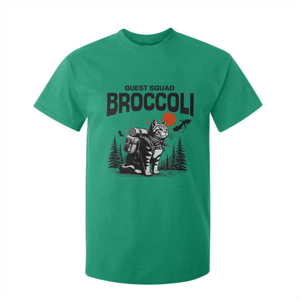 Quest Squad Broccoli Cat T Shirt For Kid Funny Hiking Adventure Cute Camping Feline TS02 Irish Green Print Your Wear