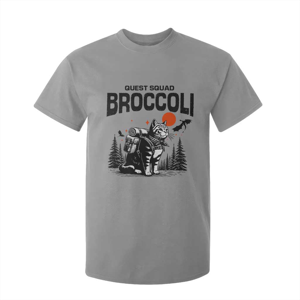 Quest Squad Broccoli Cat T Shirt For Kid Funny Hiking Adventure Cute Camping Feline TS02 Sport Gray Print Your Wear