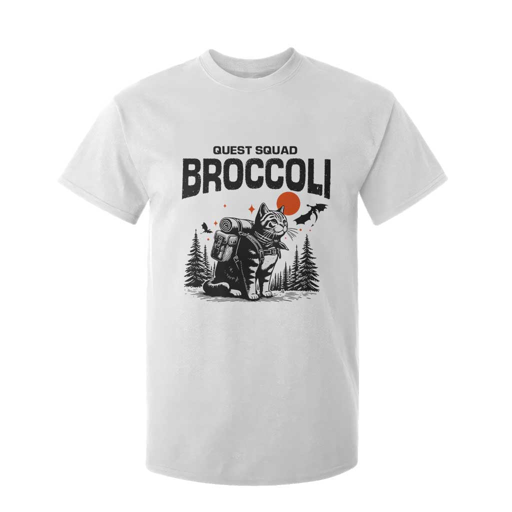 Quest Squad Broccoli Cat T Shirt For Kid Funny Hiking Adventure Cute Camping Feline TS02 White Print Your Wear