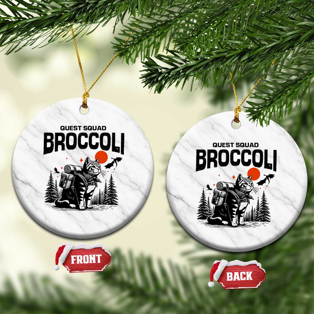 Quest Squad Broccoli Cat Ceramic Ornament Funny Hiking Adventure Cute Camping Feline TS02 1pc White Marble Print Your Wear