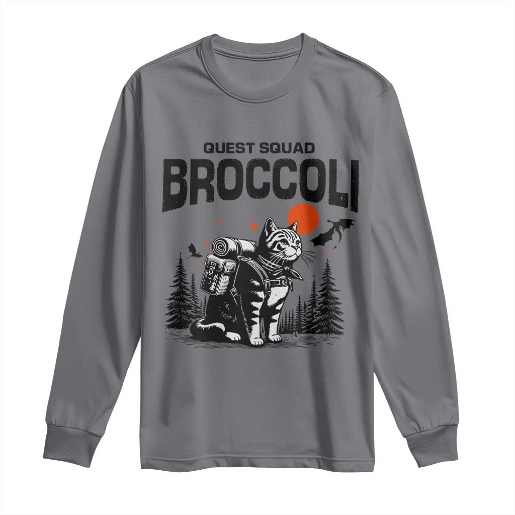 Quest Squad Broccoli Cat Long Sleeve Shirt Funny Hiking Adventure Cute Camping Feline TS02 Charcoal Print Your Wear
