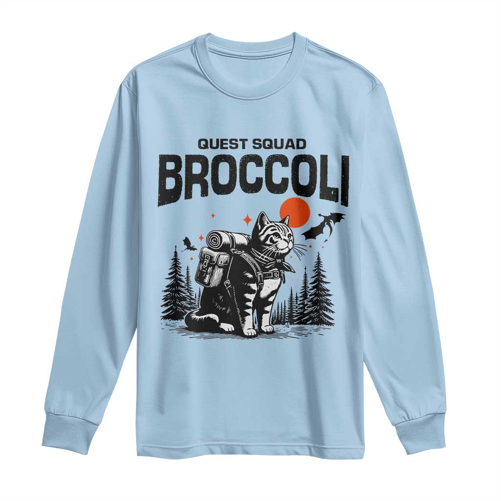 Quest Squad Broccoli Cat Long Sleeve Shirt Funny Hiking Adventure Cute Camping Feline TS02 Light Blue Print Your Wear