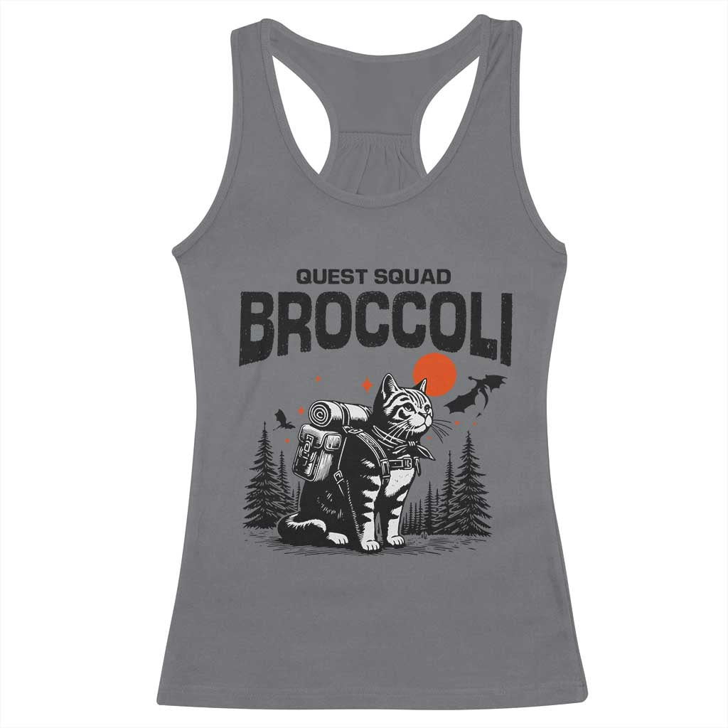 Quest Squad Broccoli Cat Racerback Tank Top Funny Hiking Adventure Cute Camping Feline TS02 Charcoal Print Your Wear