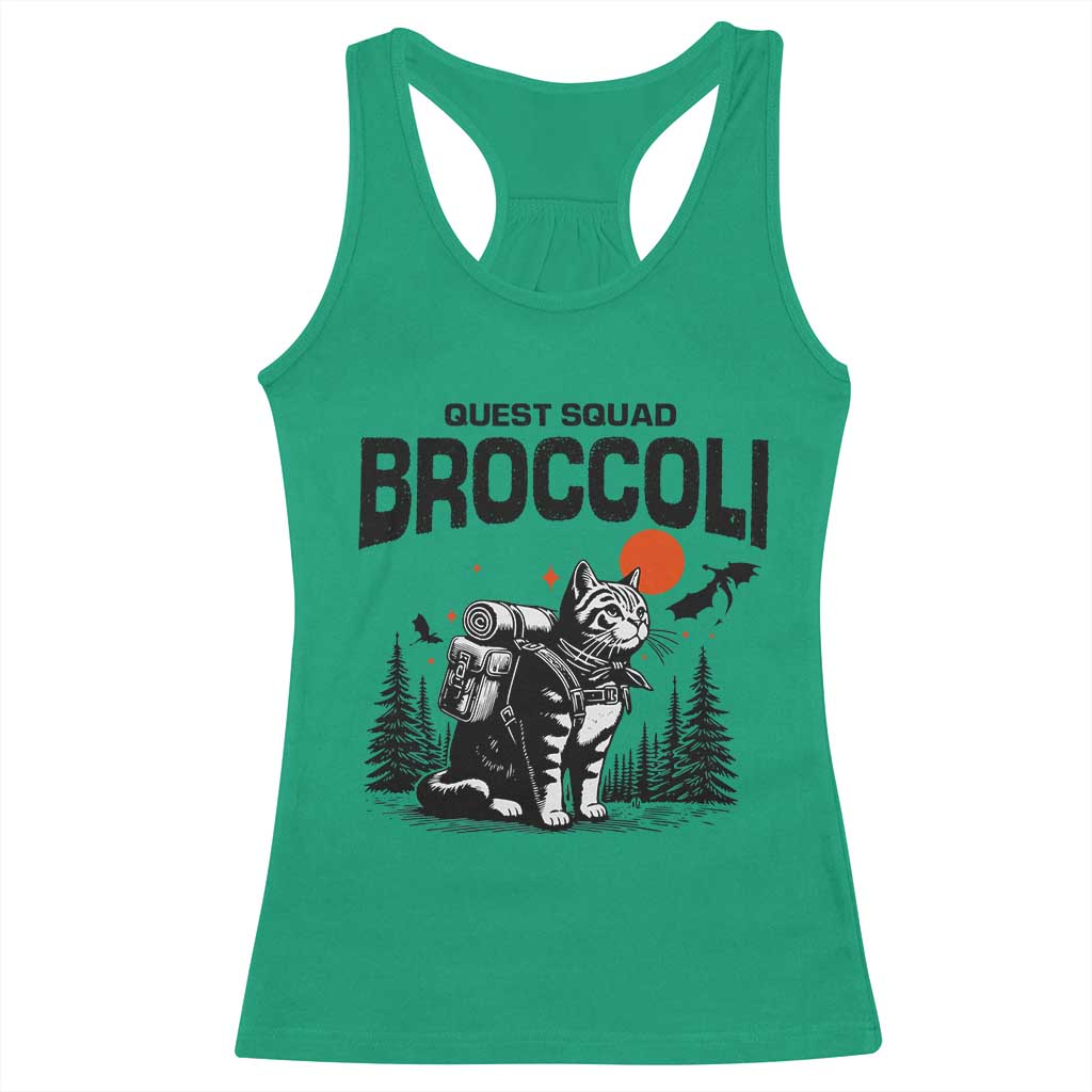 Quest Squad Broccoli Cat Racerback Tank Top Funny Hiking Adventure Cute Camping Feline TS02 Irish Green Print Your Wear