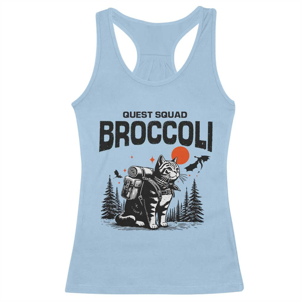 Quest Squad Broccoli Cat Racerback Tank Top Funny Hiking Adventure Cute Camping Feline TS02 Light Blue Print Your Wear