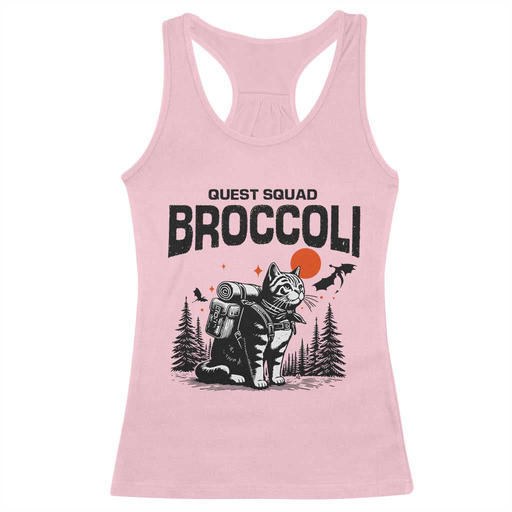 Quest Squad Broccoli Cat Racerback Tank Top Funny Hiking Adventure Cute Camping Feline TS02 Light Pink Print Your Wear