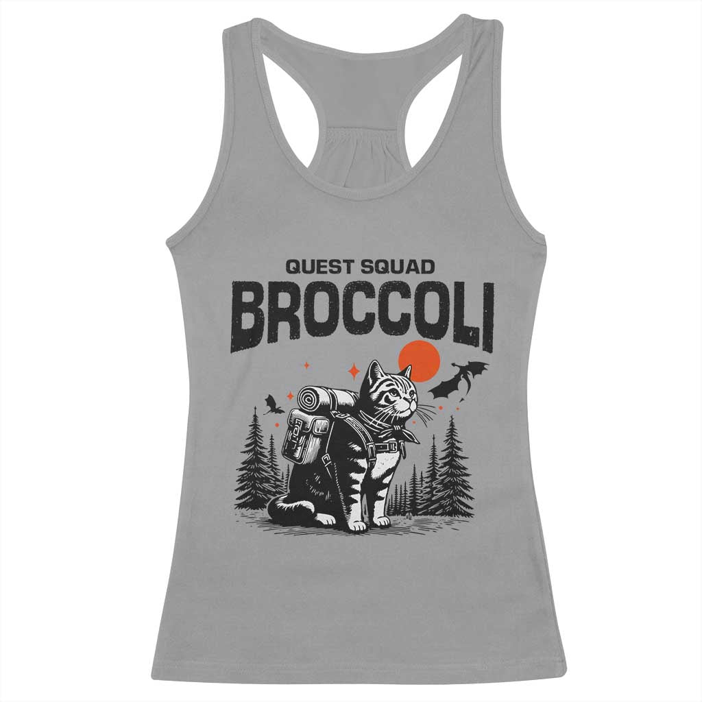 Quest Squad Broccoli Cat Racerback Tank Top Funny Hiking Adventure Cute Camping Feline TS02 Sport Gray Print Your Wear