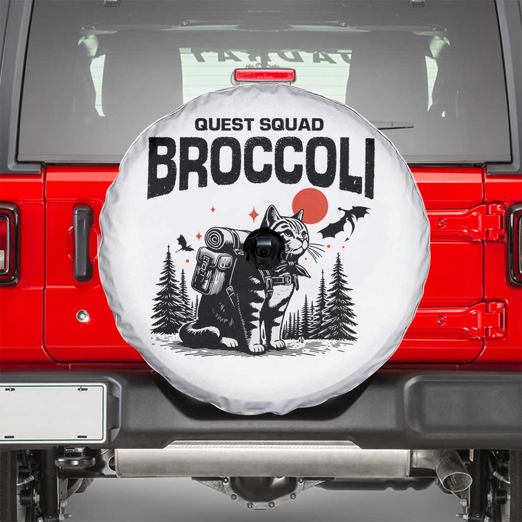 Quest Squad Broccoli Cat Spare Tire Cover Funny Hiking Adventure Cute Camping Feline TS02 White Print Your Wear