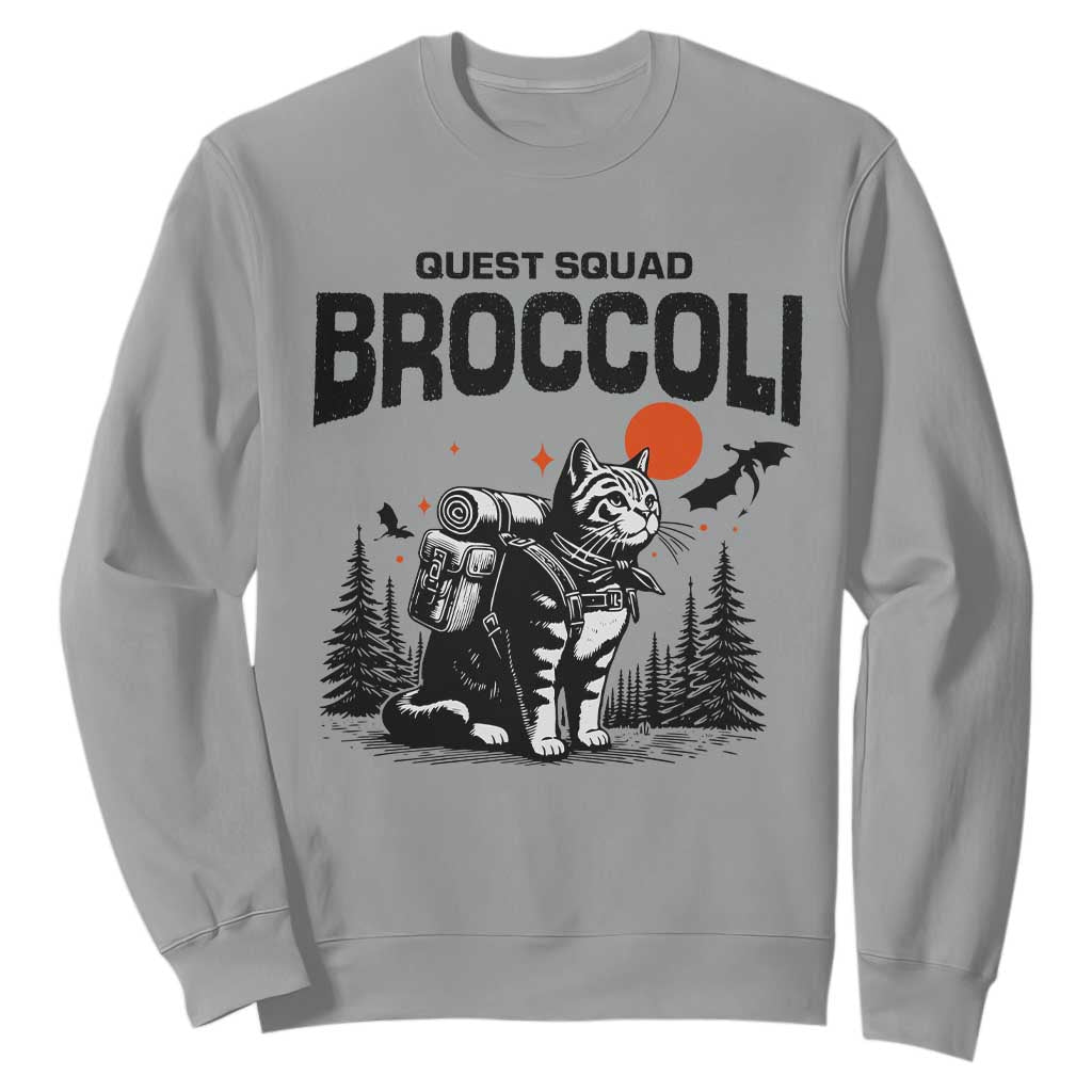 Quest Squad Broccoli Cat Sweatshirt Funny Hiking Adventure Cute Camping Feline TS02 Sport Gray Print Your Wear