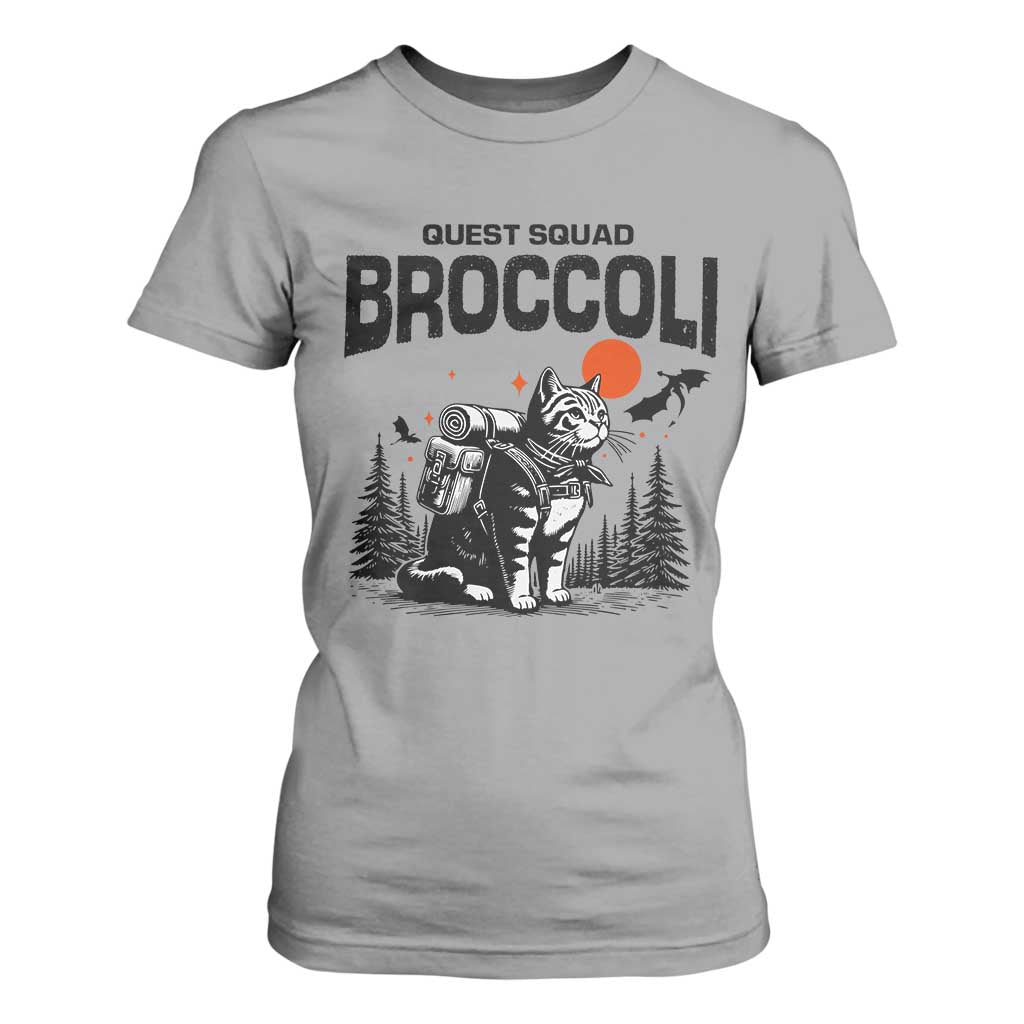 Quest Squad Broccoli Cat T Shirt For Women Funny Hiking Adventure Cute Camping Feline TS02 Sport Gray Print Your Wear