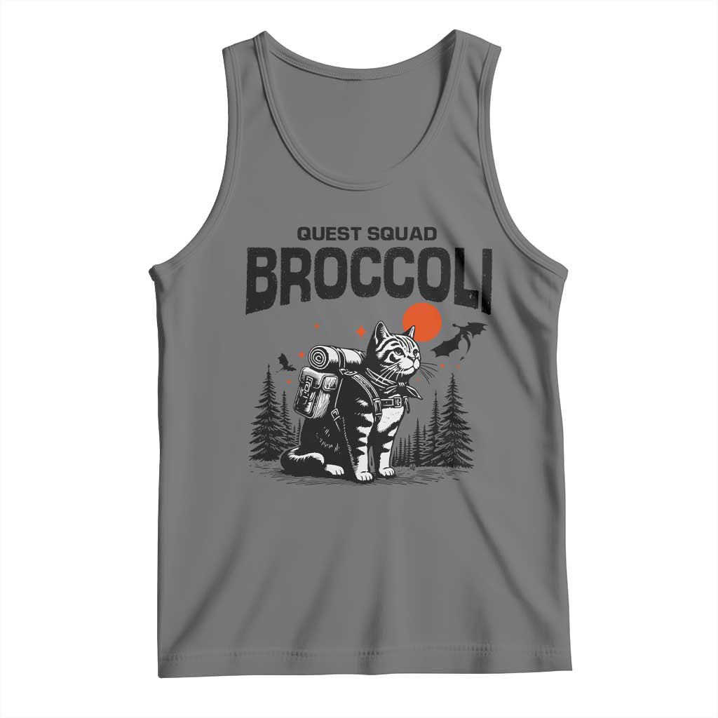Quest Squad Broccoli Cat Tank Top Funny Hiking Adventure Cute Camping Feline TS02 Black Heather Print Your Wear