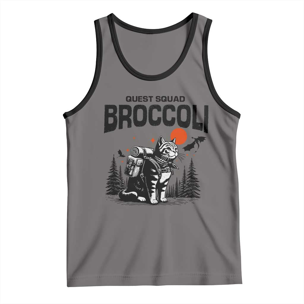 Quest Squad Broccoli Cat Tank Top Funny Hiking Adventure Cute Camping Feline TS02 Deep Heather Black Print Your Wear
