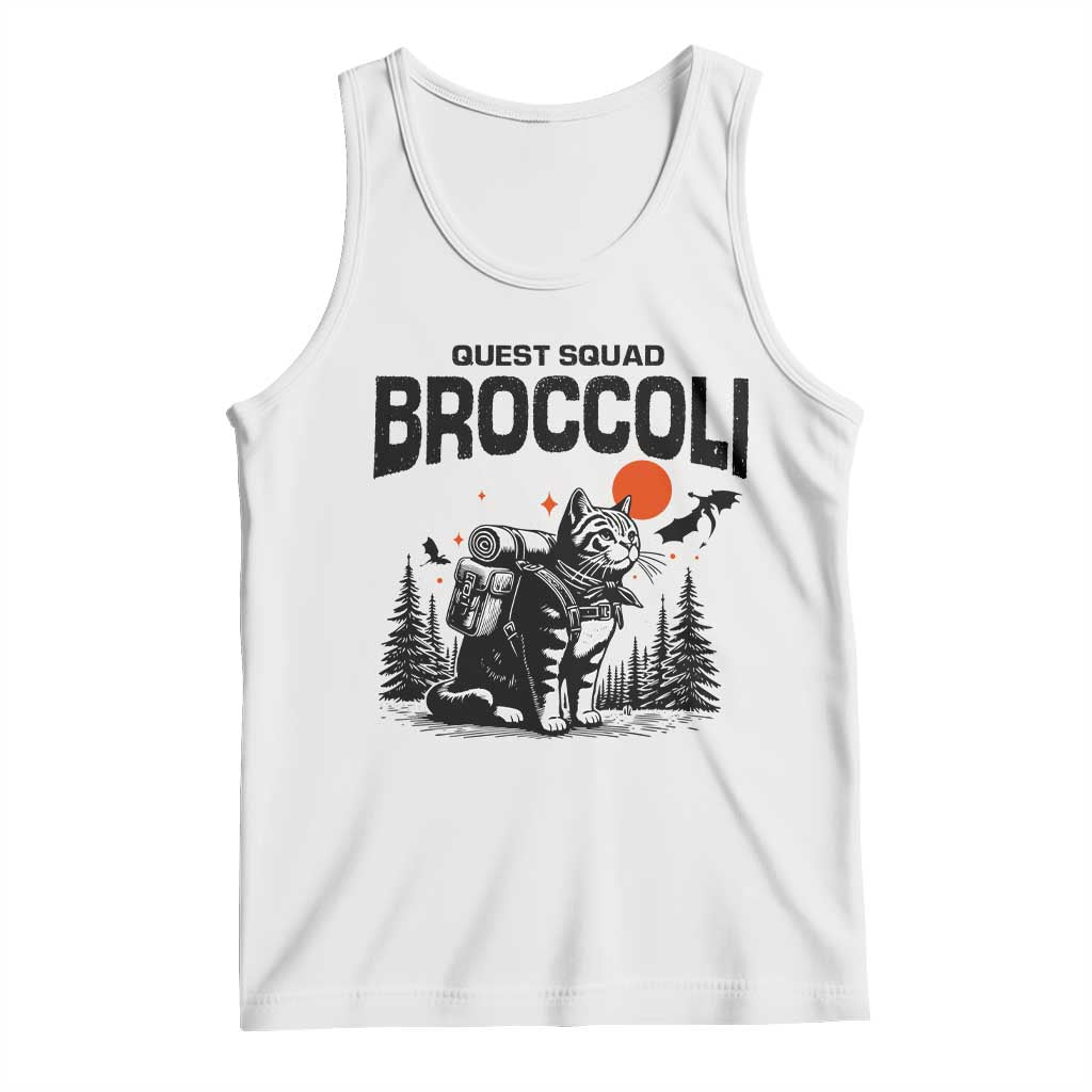 Quest Squad Broccoli Cat Tank Top Funny Hiking Adventure Cute Camping Feline TS02 White Print Your Wear