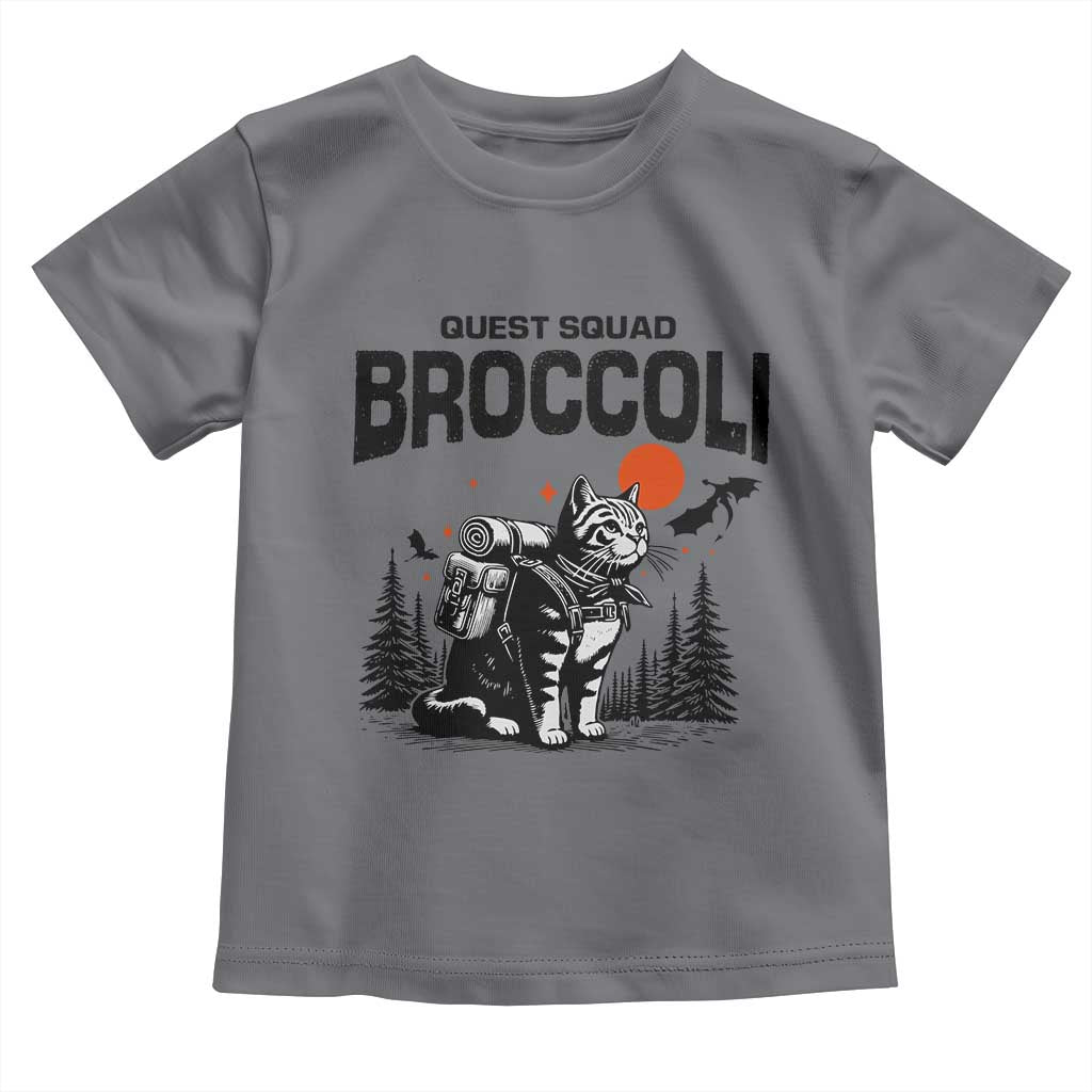 Quest Squad Broccoli Cat Toddler T Shirt Funny Hiking Adventure Cute Camping Feline TS02 Charcoal Print Your Wear