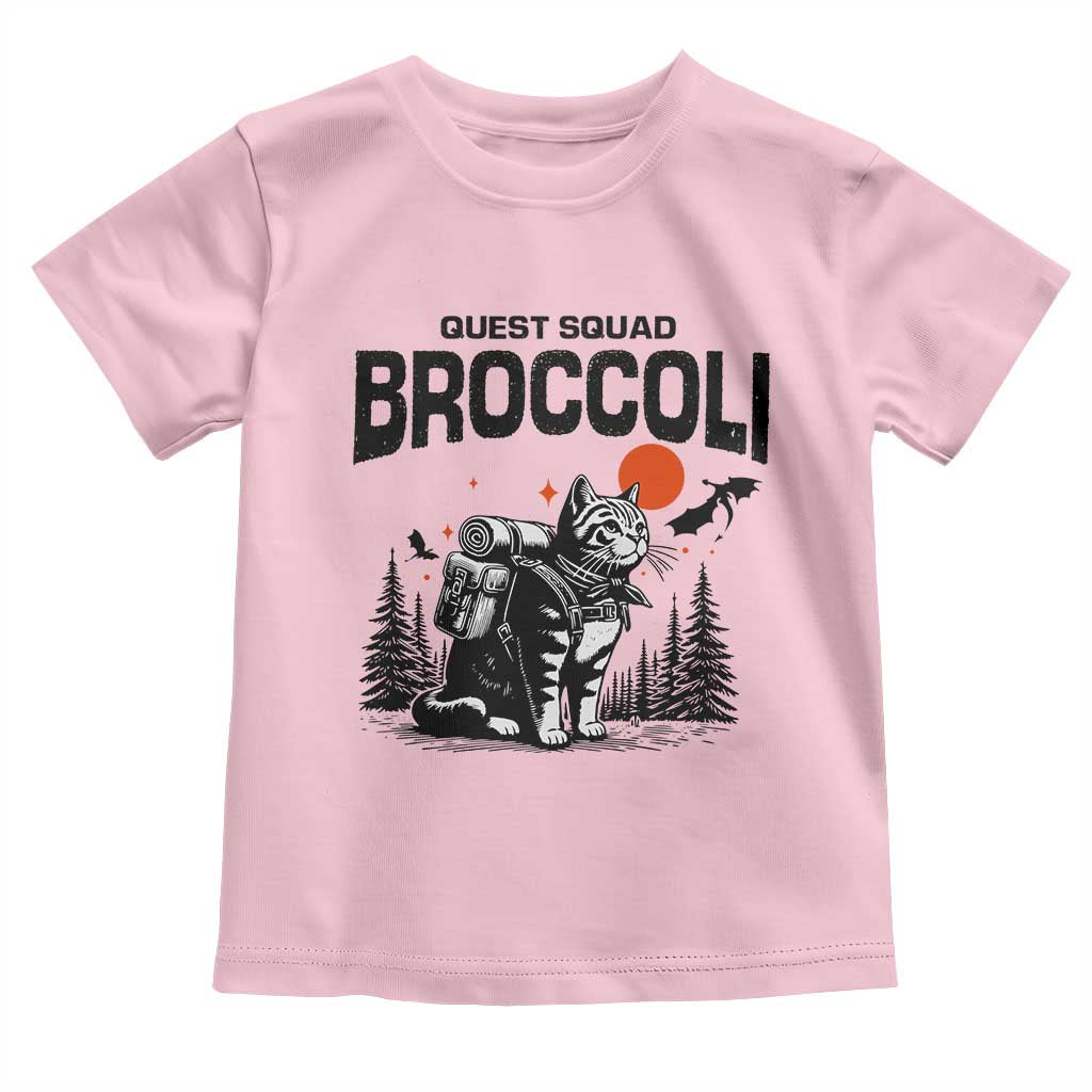 Quest Squad Broccoli Cat Toddler T Shirt Funny Hiking Adventure Cute Camping Feline TS02 Light Pink Print Your Wear