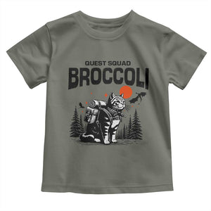 Quest Squad Broccoli Cat Toddler T Shirt Funny Hiking Adventure Cute Camping Feline TS02 Military Green Print Your Wear