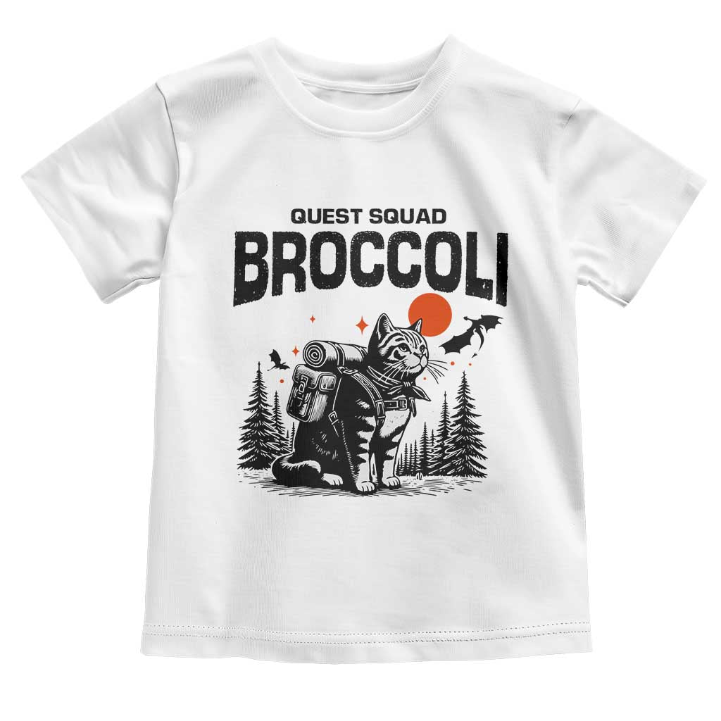 Quest Squad Broccoli Cat Toddler T Shirt Funny Hiking Adventure Cute Camping Feline TS02 White Print Your Wear