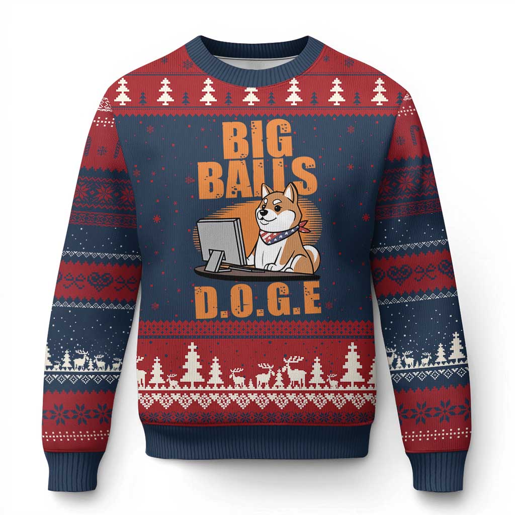 Funny Big Balls D.O.G.E Ugly Christmas Sweater DOGE Shiba TS02 Navy Red Print Your Wear
