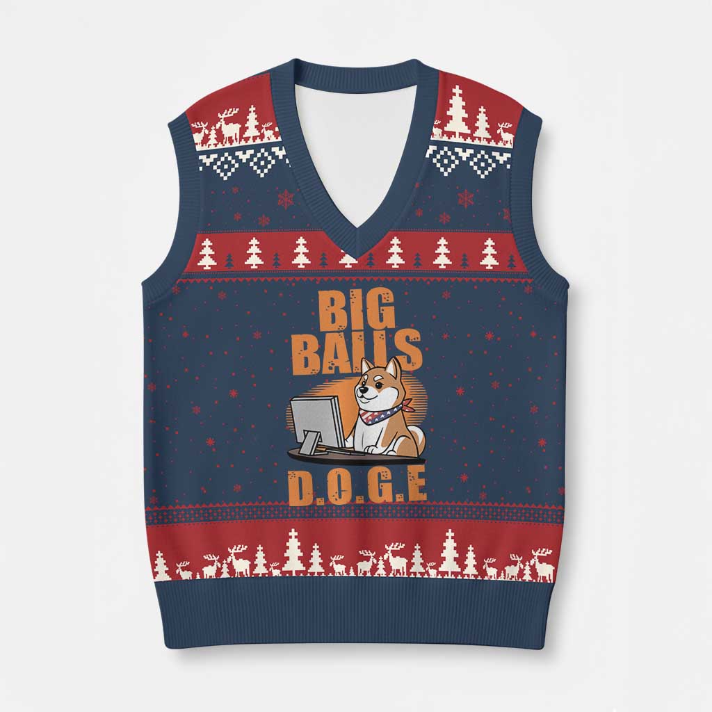 Funny Big Balls D.O.G.E V-Neck Knit Sweater Vest DOGE Shiba TS02 Navy Red Print Your Wear