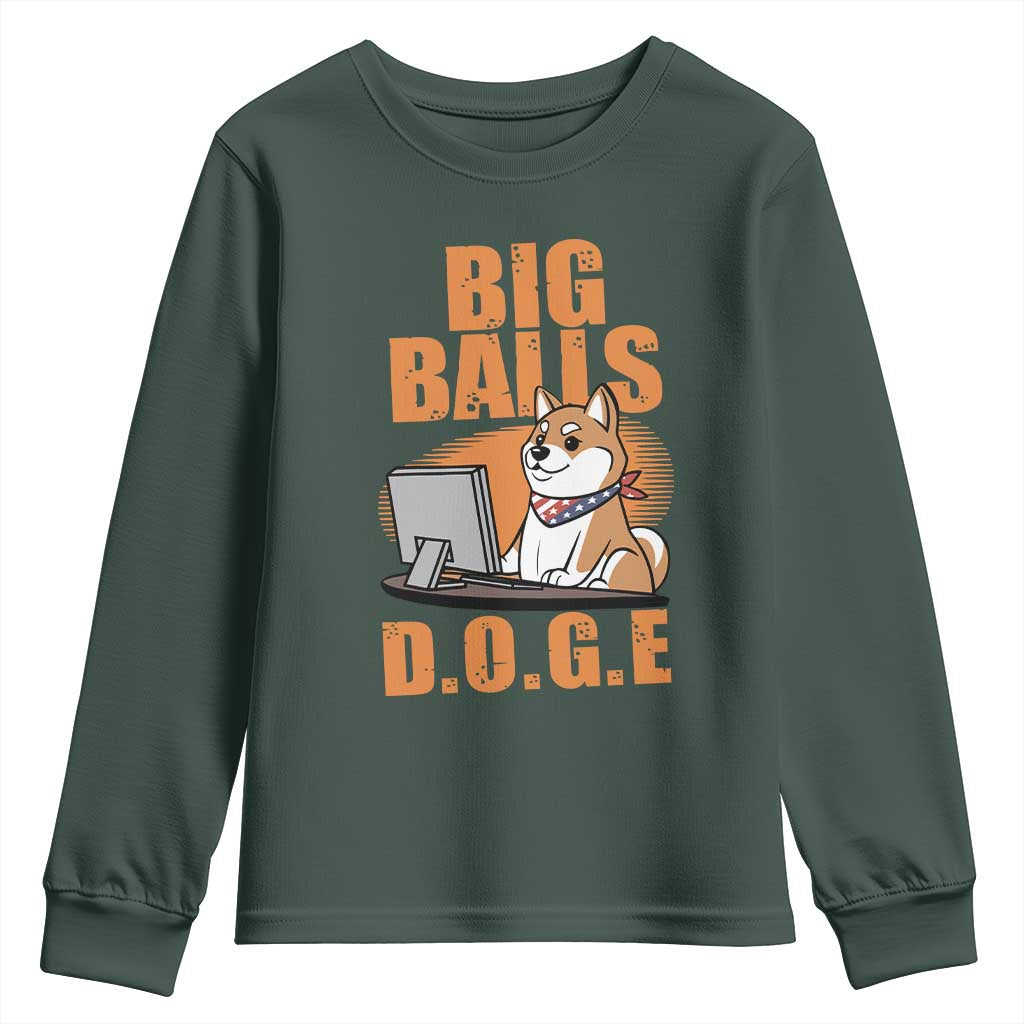 Funny Big Balls D.O.G.E Youth Sweatshirt DOGE Shiba TS02 Dark Forest Green Print Your Wear