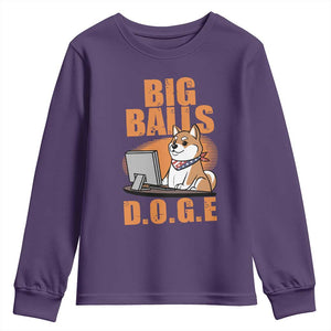 Funny Big Balls D.O.G.E Youth Sweatshirt DOGE Shiba TS02 Purple Print Your Wear