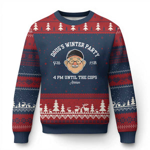 Funny Doug's Winter Party Ugly Christmas Sweater February 18th 4pm Until The Cops Arrive TS02 Navy Red Print Your Wear