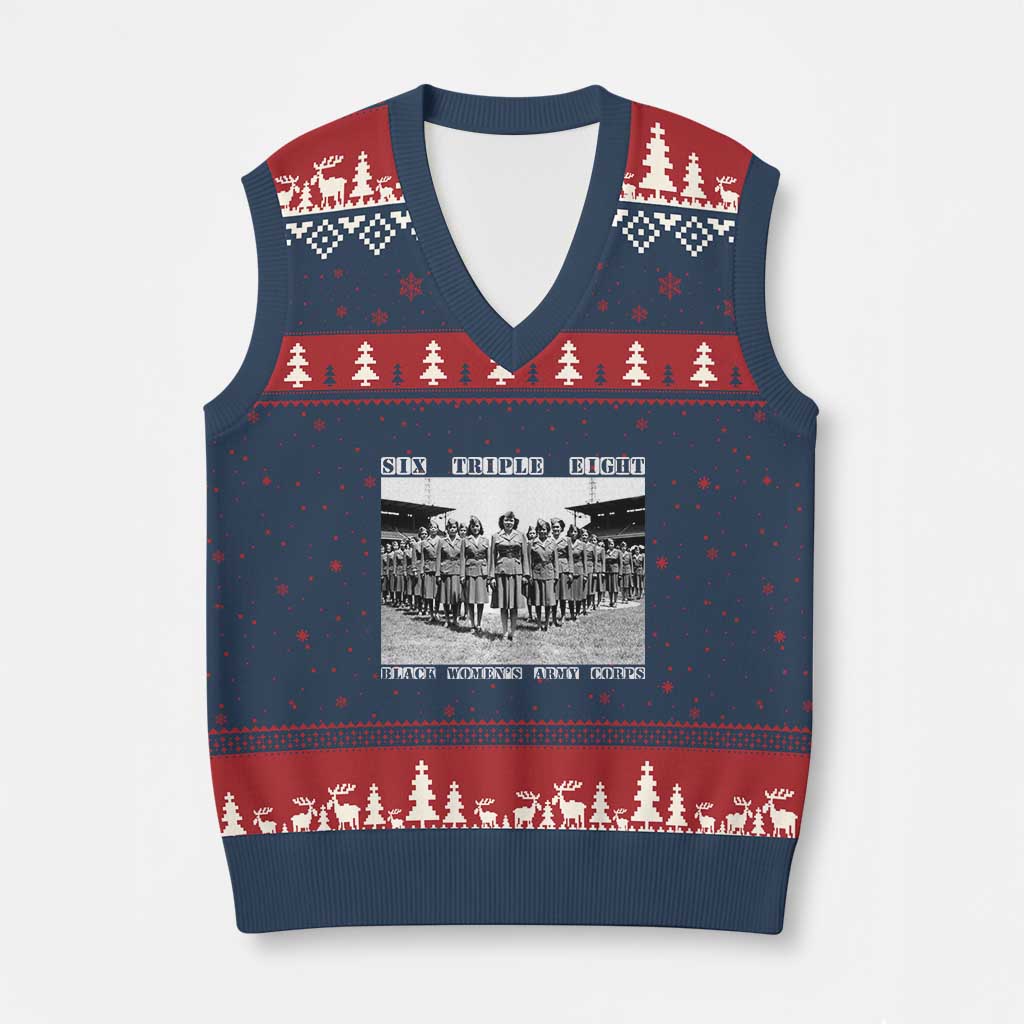 6 Triple 8 V-Neck Knit Sweater Vest Black Women's Army Corps 6888th Battalion TS02 Navy Red Print Your Wear