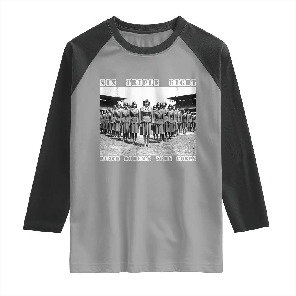 6 Triple 8 Raglan Shirt Black Women's Army Corps 6888th Battalion TS02 Sport Gray Black Print Your Wear