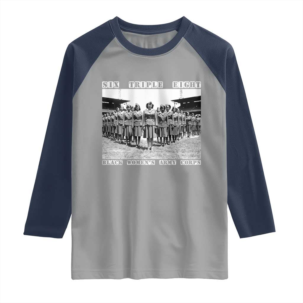 6 Triple 8 Raglan Shirt Black Women's Army Corps 6888th Battalion TS02 Sport Gray Navy Print Your Wear