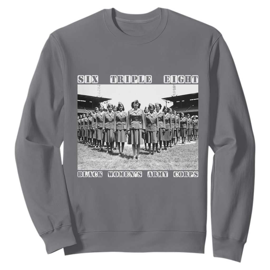 6 Triple 8 Sweatshirt Black Women's Army Corps 6888th Battalion TS02 Charcoal Print Your Wear
