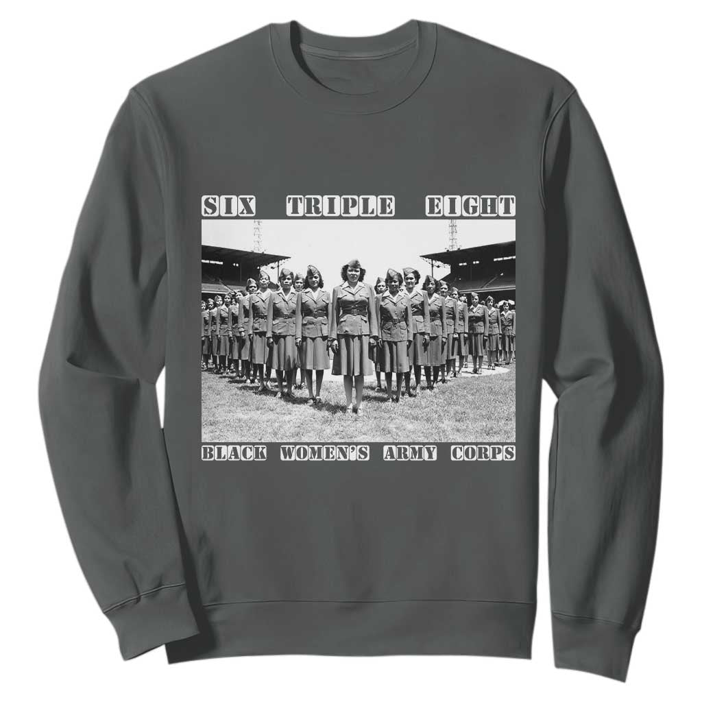 6 Triple 8 Sweatshirt Black Women's Army Corps 6888th Battalion TS02 Dark Heather Print Your Wear