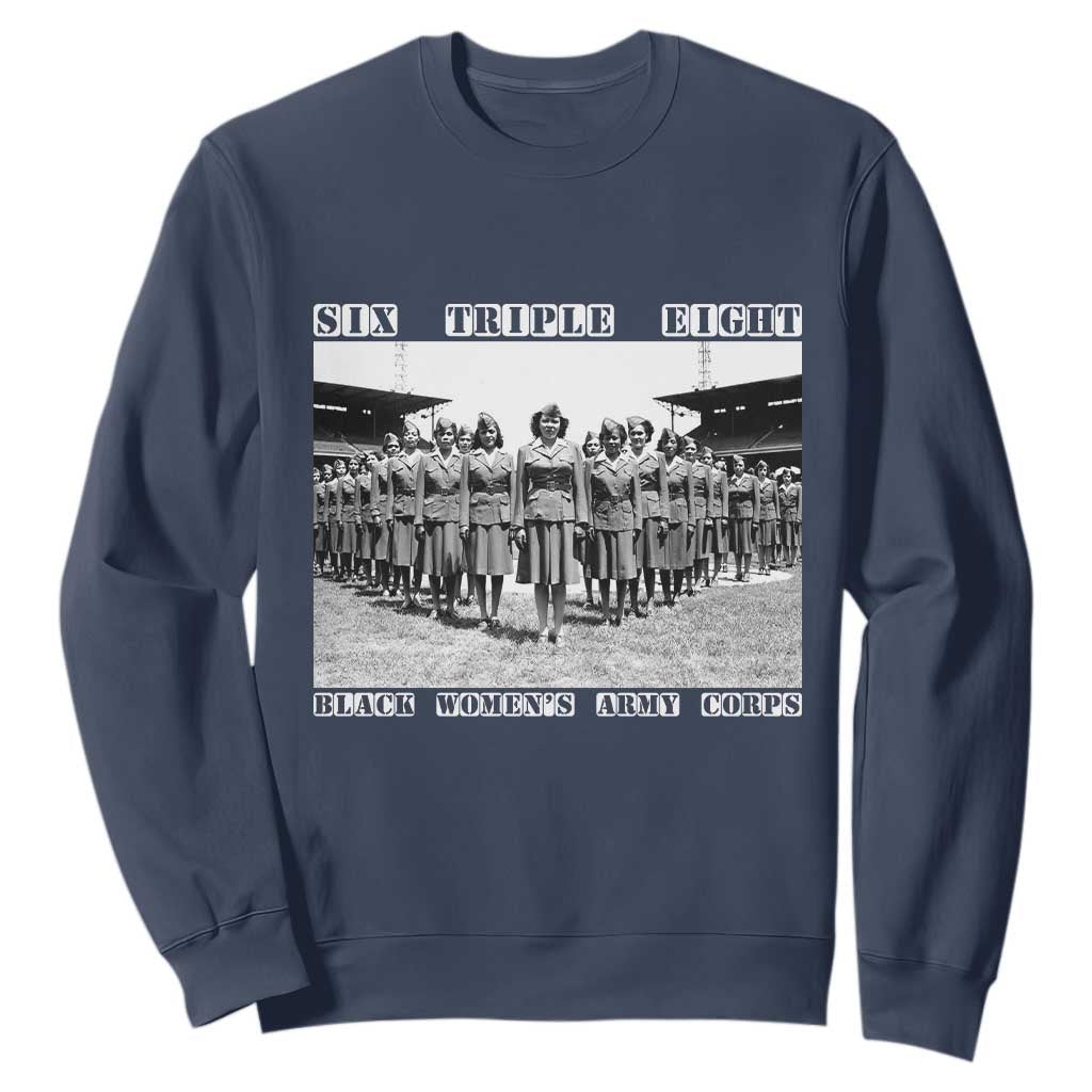 6 Triple 8 Sweatshirt Black Women's Army Corps 6888th Battalion TS02 Navy Print Your Wear