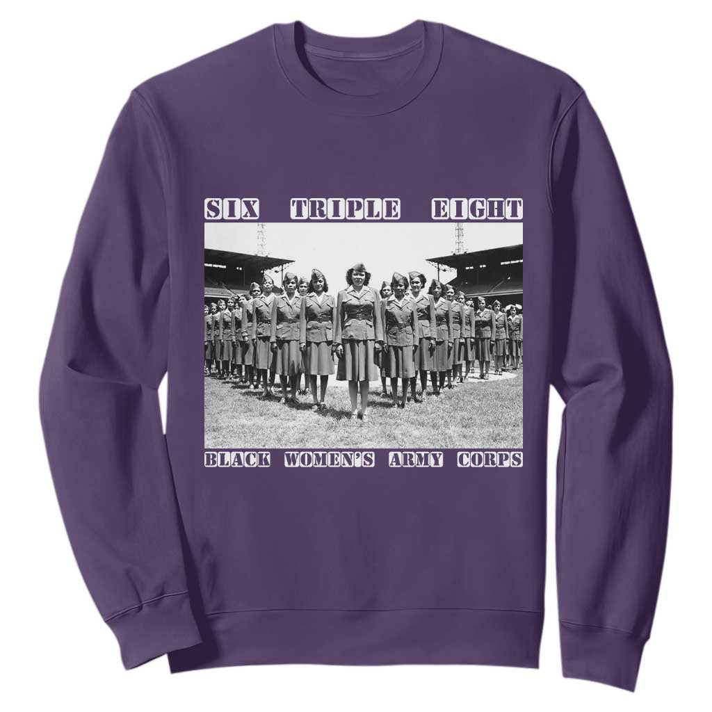 6 Triple 8 Sweatshirt Black Women's Army Corps 6888th Battalion TS02 Purple Print Your Wear